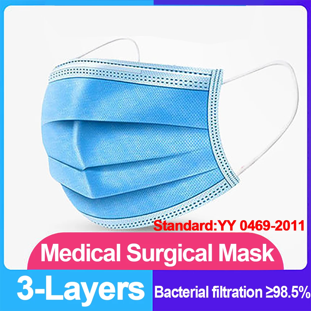 

Medical Surgical Face Mask 3-Ply Anti-Dust Nonwoven Elastic Earloop Mouth Surgical Masks Bacterial filtration 98.5% Safety Mask