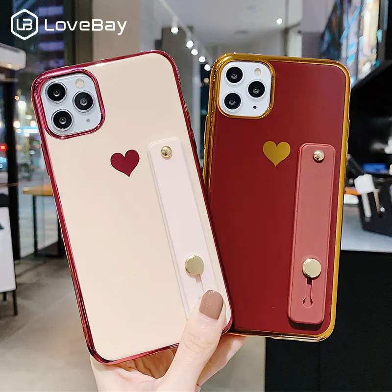 

Lovebay Love Heart Electroplated Phone Case For iPhone 11 Pro X XR XS Max 7 8 Plus Holder Stand Soft TPU Shockproof Back Cover