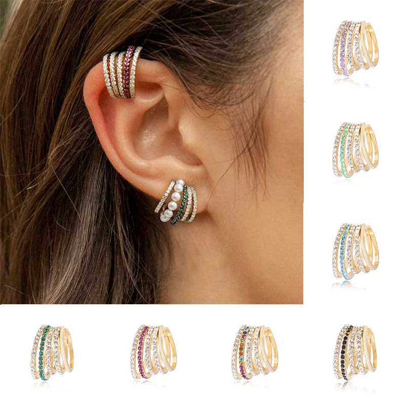 

1Pcs 2020 Fashion Gold Color Ear Cuffs Crystal Clip Earrings for Women Climbers No Piercing Fake Cartilage Earring Jewelry Gifts