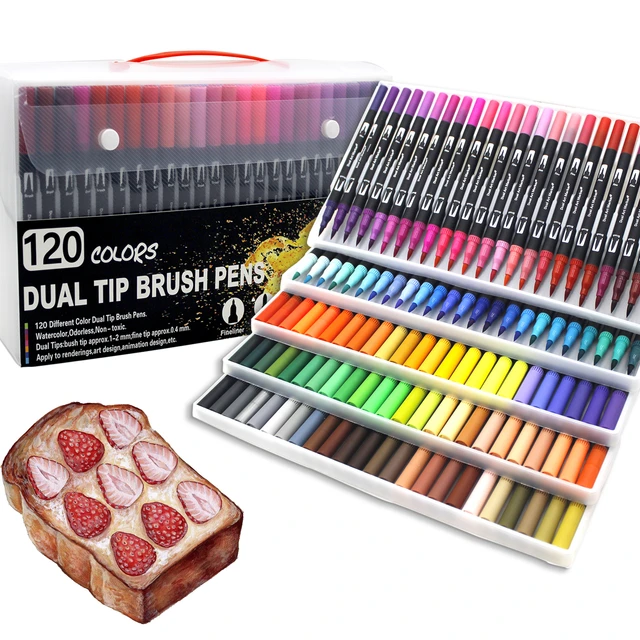 Dual Tip Brush Pen,120 Colored Dual Tip Markers Calligraphy Pens