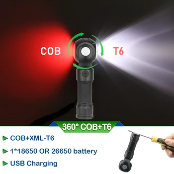 

COB Red light white light 360 degree rotation t6 hunting usb LED Torch Flashlight Hand Torch Work Light Magnetic Inspection Lamp