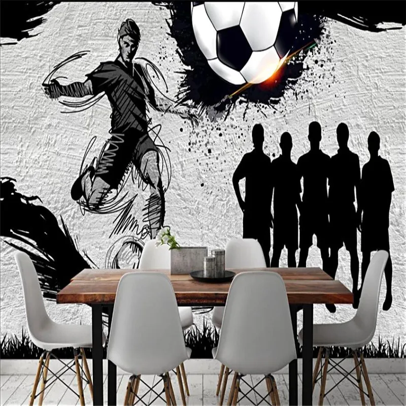 Retro Industrial Style Graffiti Football Theme Mural Wallpaper Football Club Training Center Bar Gray Background Wall Paper 3d Wallpapers Aliexpress