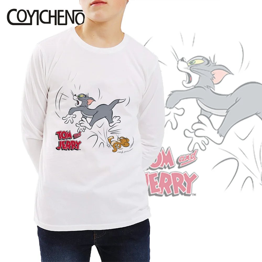 Tom and Jerry print kids tshirt Spring and autumn 2-12 Years long sleeve Kid Printed cartoon Tops COYICHENOL