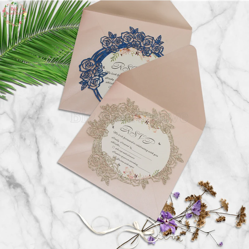  50pcs Laser Cut Flower Cover Invitation Card Print Blank Wedding Party Invitation Card Lace Flower  - 4000568231164