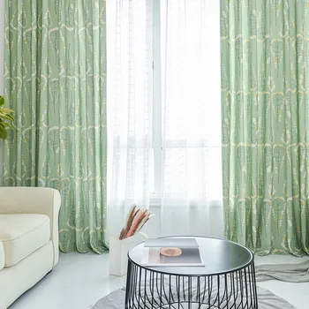

Nordic Style Suitable for Living Room Bedroom Modern Minimalist Fresh Garden Curtains Polyester Cotton Printed Curtains Fabric