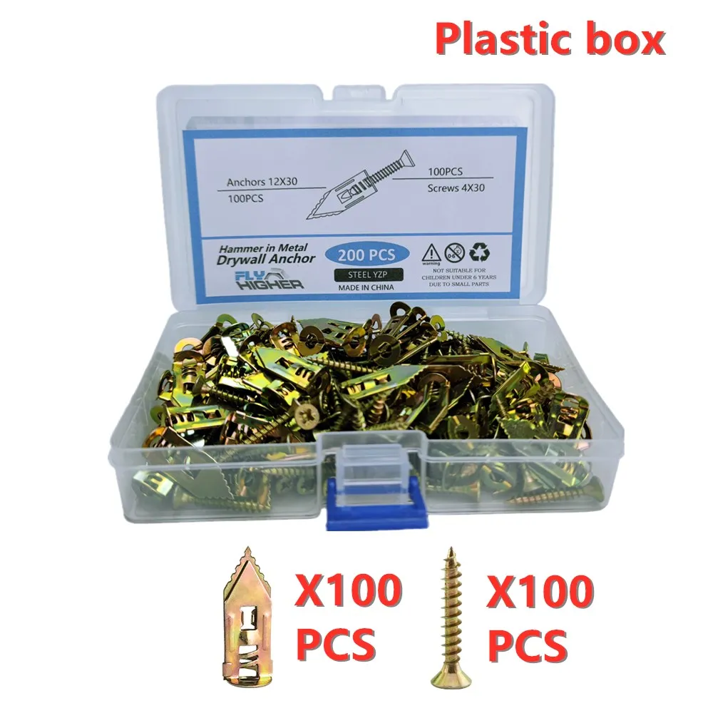 NEW Hammer-In Plasterboard Fixing / Safety nail-in Drywall Anchor 100pcs/pack