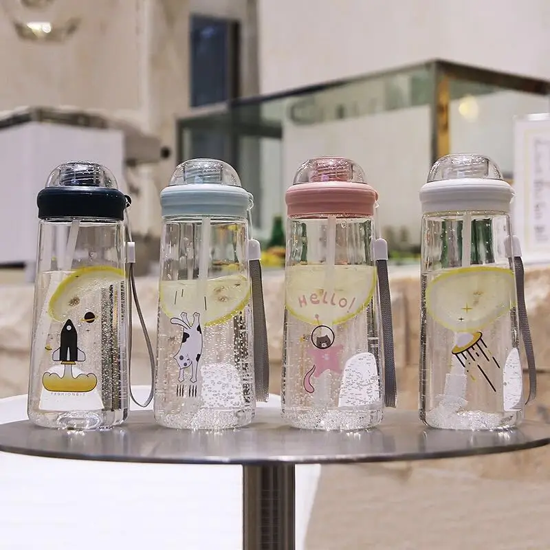 

500ml Cartoon Creative Meow Planet Space Portable Rope Outdoor Handy Cup Student Mushroom Head Cover Straw Water Cup