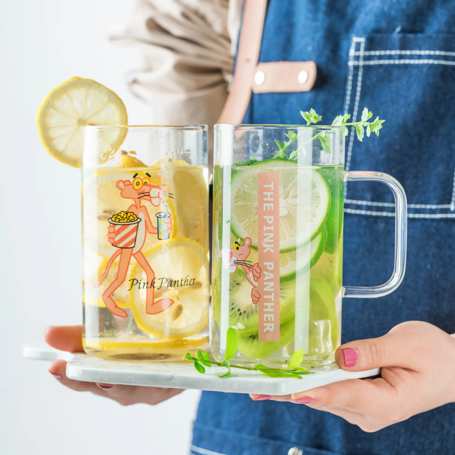 700ml Water Bottle 600ml Pink Panther Handmade Heat Resistance Clear Glass Coffee Mug Tea Milk Juice Cup Water Beer Drinkware