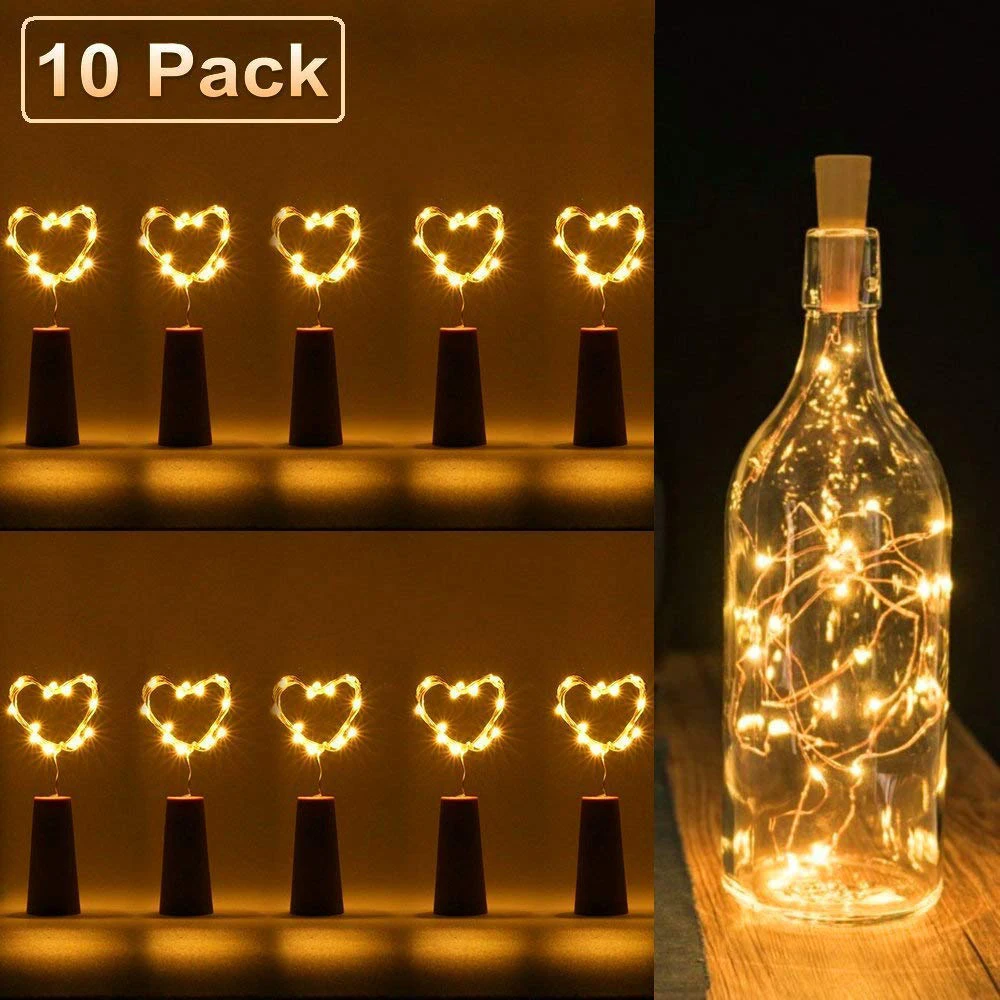 

HUSUYUHU Wine Bottle Lights with Cork, 10 Pack 20 LED Battery Operated Cork Shape Copper Wire Fairy Mini String Lights