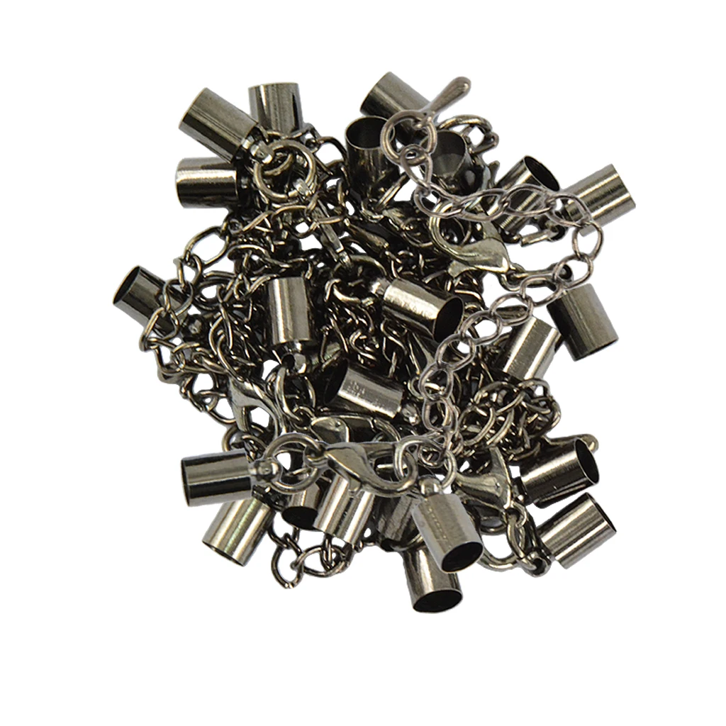 12 Set Necklace Bracelet Jewelry Finding Tube End Extender Chain Lobster Clasp