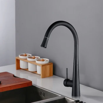 

Black Brass 360Degrees Rotation Holder Single Hole Deck Mounted Cold and Hot Water Mixer Kitchen Sink Pull Out Faucet