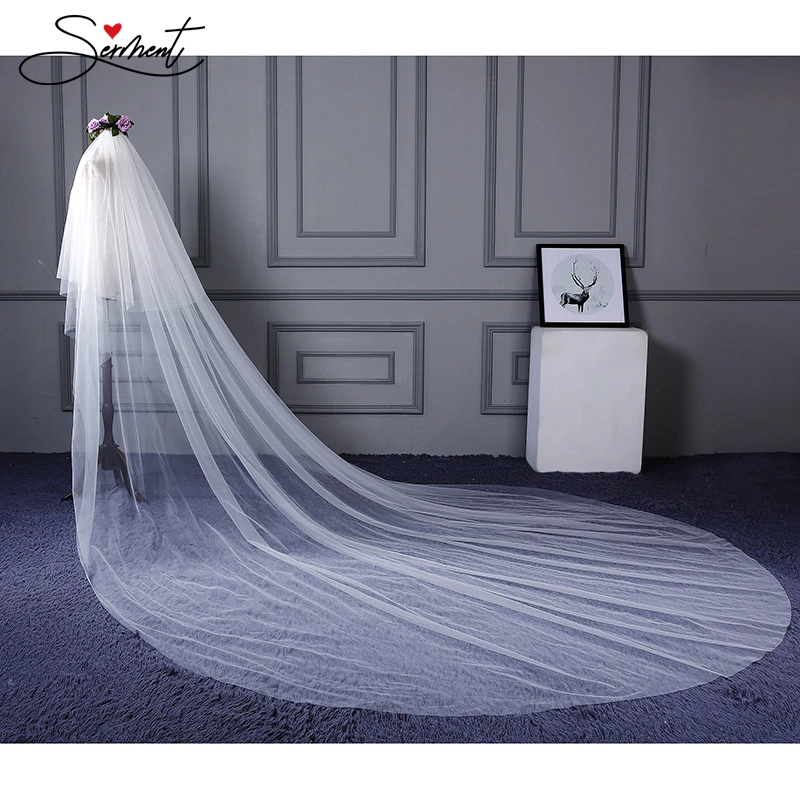 SERMENT Wedding Long Veil Cathedral Veil Two-Layer Plain Dyed 300cm Cut Edge Lace Double-layer Wedding Accessories SERMENT Wedding Long Veil Cathedral Veil Two-Layer Plain Dyed 300cm Cut Edge Lace Double-layer Wedding Accessories