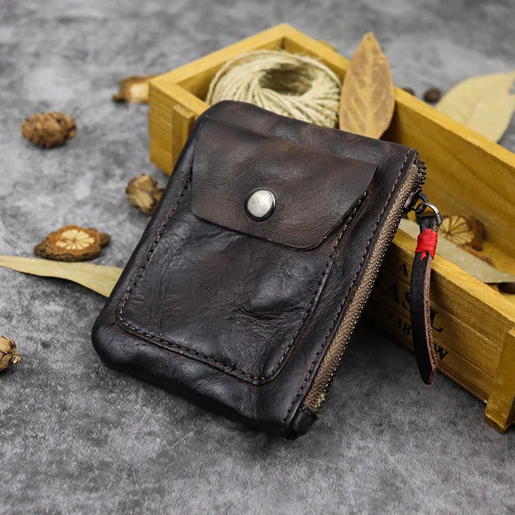 Couro genuíno bolsa de Moedas de Mini