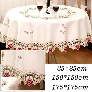 

Rose Round Tablecloth Beige Embroidered Tablecloths Cover Home Kitchen Supplies Table Decoration Protector Oilcloth