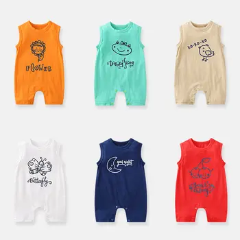 

2020 Summer Sleeveless Newborn Baby Girl Boy Clothes COTTON Cartoon Print Romper Jumpsuit Soft Baby Outfit One Piece