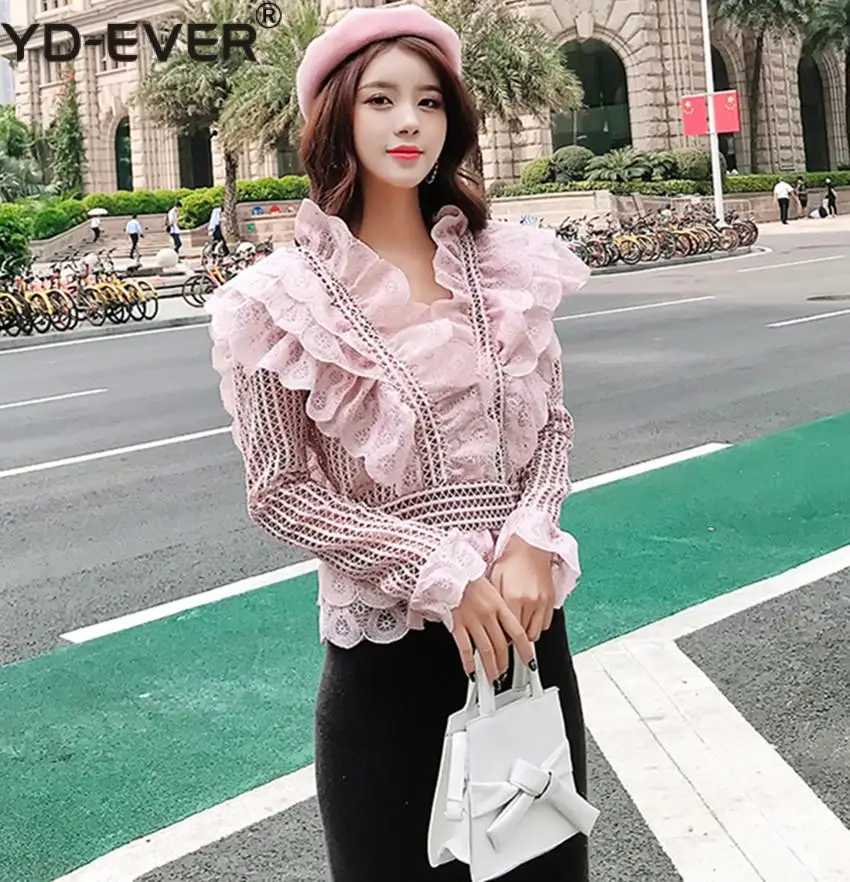 Новинка модная весенняя женская кружевная блузка Милая Белая ажурная вязаная