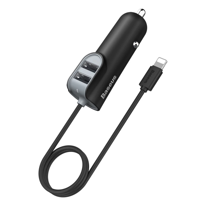 Автомобильное зарядное устройство USB Baseus 3 в 1, автомобильное зарядное устройство 5,5а для iPhone, samsung, мобильного телефона, 3 порта USB, быстрое автомобильное зарядное устройство, кабель 1 м, автомобильная зарядка - Название цвета: Черный