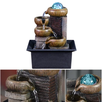 

Feng Shui Fountain Small Relaxation Waterfall 3-Step Little Water Portable Fountain with LED Ball for Office Room Decor 14*14*18