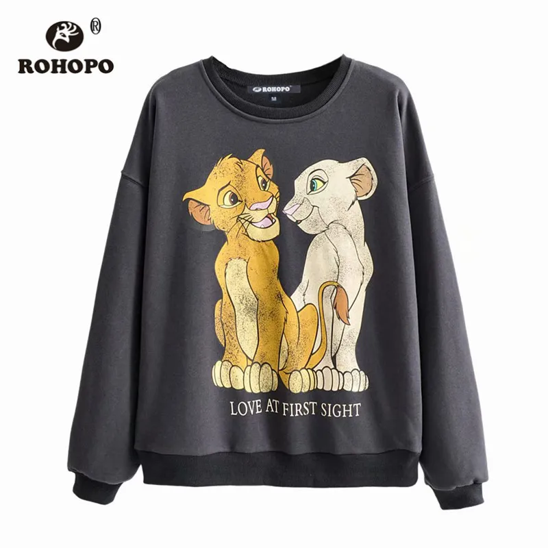ROHOPO/хлопковый свитер с круглым воротником и изображением Льва из мультфильма; осенний пуловер с длинными рукавами; цвет темно-серый; свитер с капюшоном; топы;#8184 - Цвет: As Picture