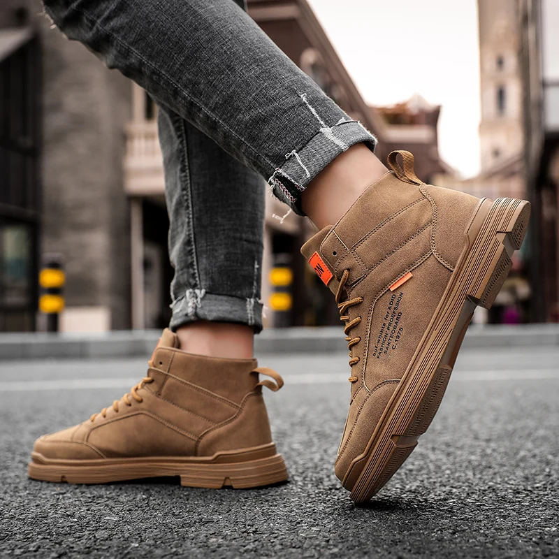 Martin boots men's shoes winter high shoes men's England tooling boots wild short boots tide shoes plus velvet cotton shoes