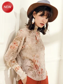 

Women Floral Shirt Women's Design Sense Non-Mainstream 2020 Spring New Style Back Buttoned Shirt Bright Silk Shirt Women's