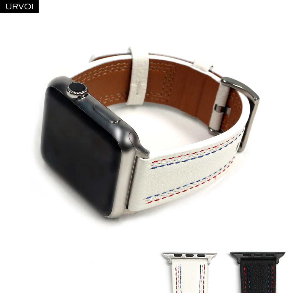 Ремешок URVOI кожаный для Apple Watch series 7 6 SE 5 4 3 2 модный дизайн Прошитый браслет с