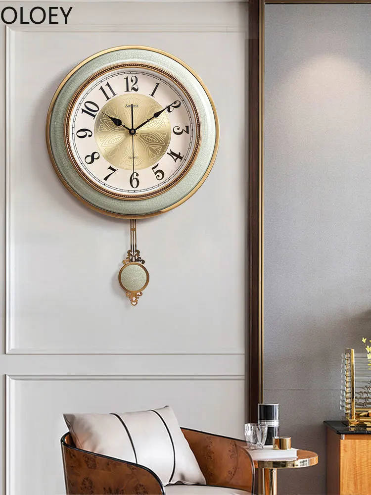 Luxury Blue Gold Large Wall Clock with Pendulum - Metal Vintage Wall Clock for Living Room Home Decor image 3