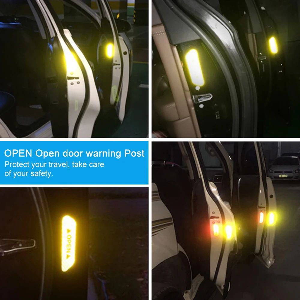 4PCS/Set Car Door Stickers Universal Tape Safety Warning Mark OPEN High Reflective Tape Auto Driving Safety Reflective Strips 4PCS/Set Car Door Stickers Universal Tape Safety Warning Mark OPEN High Reflective Tape Auto Driving Safety Reflective Strips