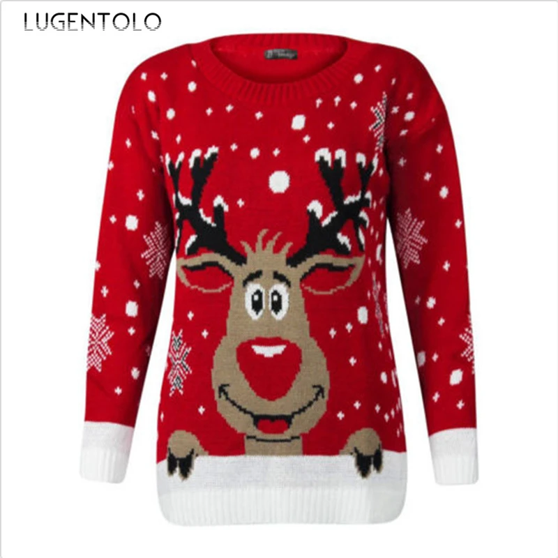 Lugentolo Women Sweater Winter Plus Size Loose Christmas Deer Casual Pullovers Knitting Cozy Bottoming Street Lady Sweaters | Женская
