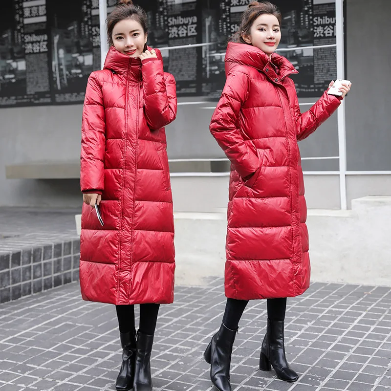 Женское зимнее пальто, новинка, корейский стиль, уплотненный белый утиный пух, Длинные куртки с капюшоном, женские зимние куртки, женское пуховое пальто-30 ℃
