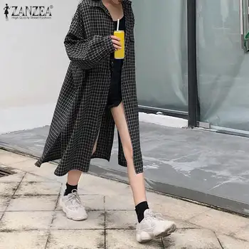 

Top Blusas ZANZEA 2020 Fashion Plaid Check Shirts Women Casual Turn Down Collar Tunic Tops Cardigan Long Sleeve Blouse Plus Size