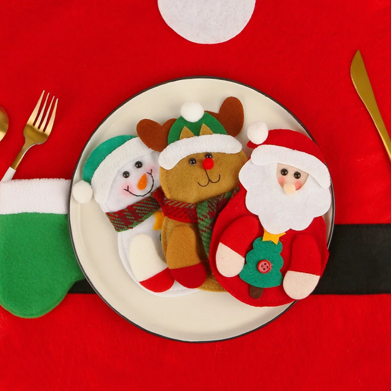 Santa Pocket Fork Knife Cutlery Holder Bag Christmas Snowman Elk Home Party Table Dinner New Year Decoration | Дом и сад