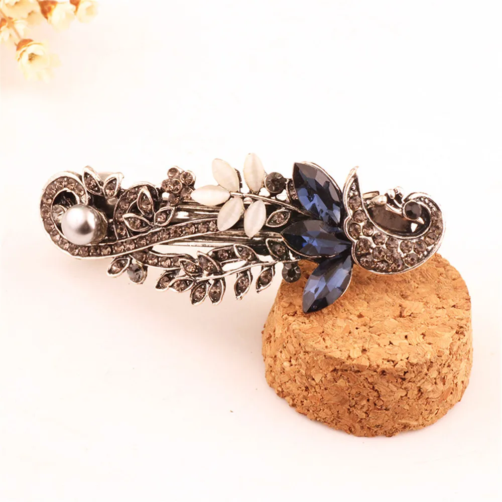 New Fashion Crystal Hair Clips Vintage Spring Hairpins Leaf Flowers Barrettes Elegant Women Headwear Luxury Hair Accessories