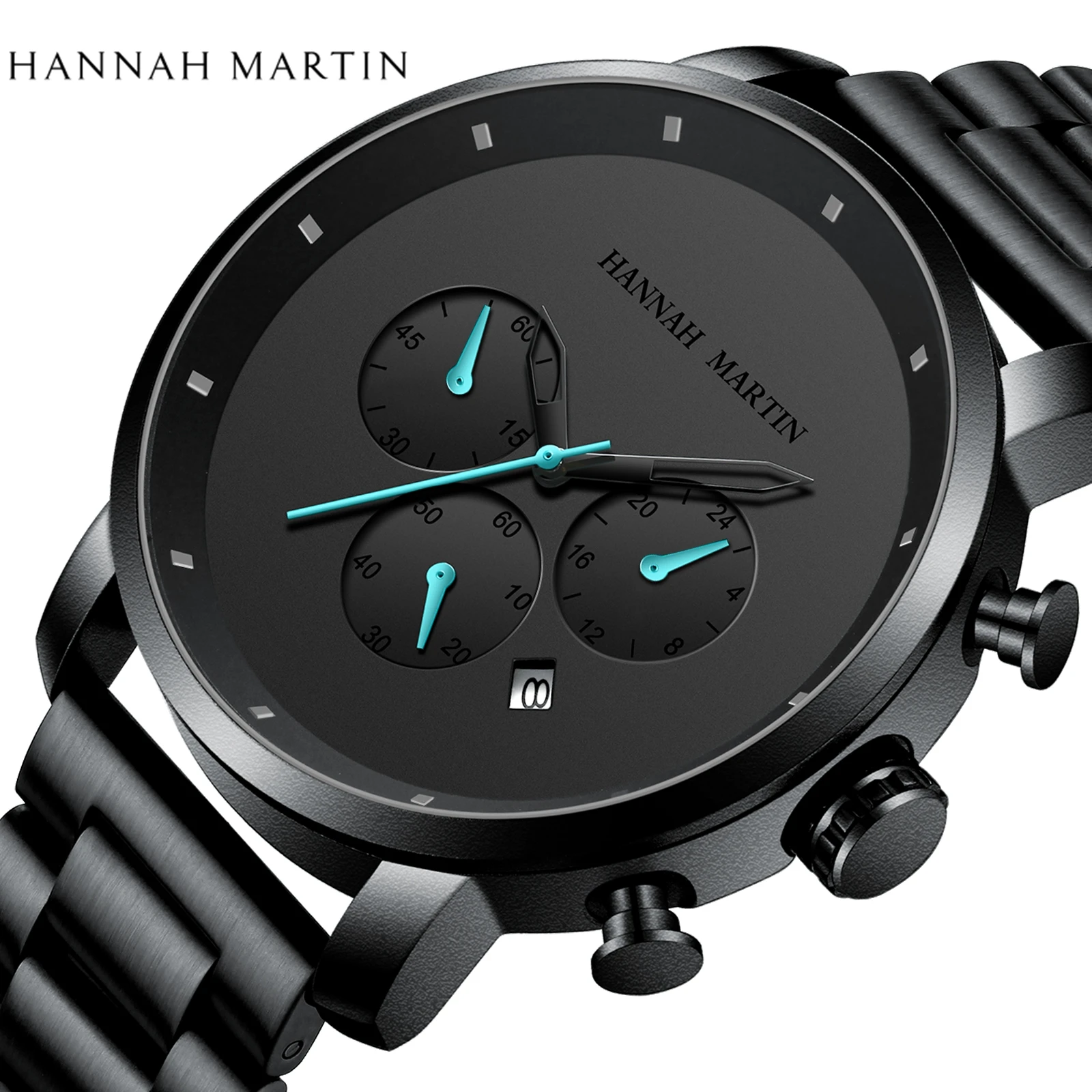 DropShipping Big Dial Full Black Stainless Steel Multi-function Calendar Men's Top Brand Luxury Waterproof Watches Reloj Hombre |