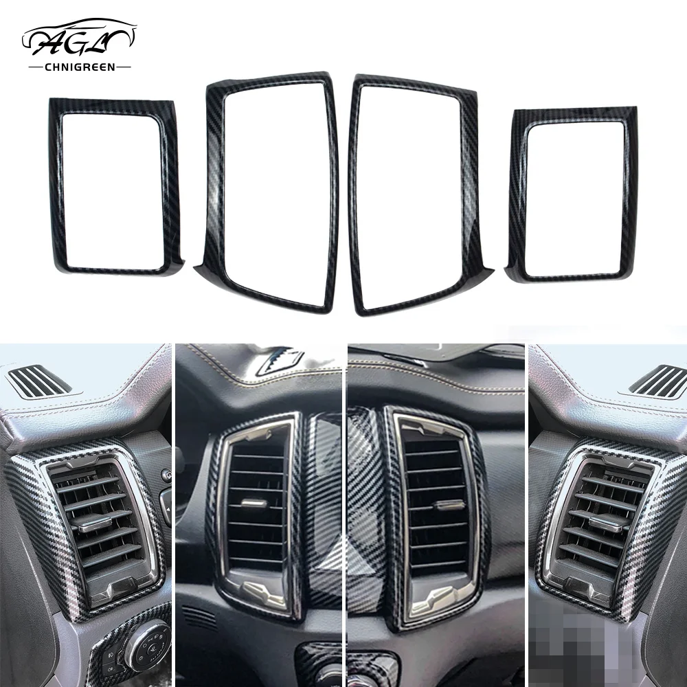 

4Pcs Carbon Fiber Color Front Air Outlet Frame Cover Trim Car Interior Decorative For Ford RANGER T6 T7 T8 Everest 2015-2020