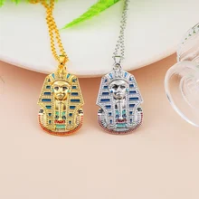 

Punk Silver Gold Color Ancient Egypt King Tut Pharaoh Pendant Necklace Cuban Chain Stainless Steel Men's Hip Hop Bling