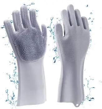 

Silicone Gloves with Wash Scrubber Non-slip Magic Latex Gloves for Household Cleaning Great for Protecting Hands in Dishwashing
