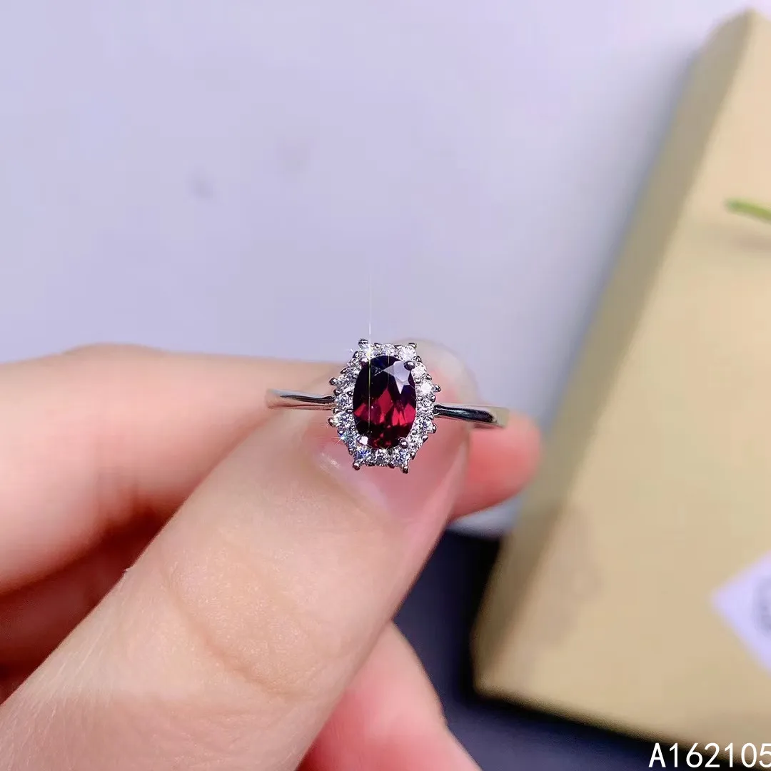 

925 pure silver Chinese style natural pyrope garnet women's exquisite elegant oval adjustable gem ring fine jewelry support dete
