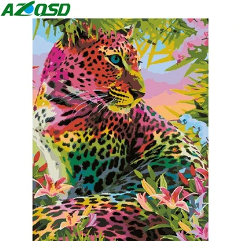 

AZQSD DIY Unframe Painting By Numbers Abstract Colorful Leopard Coloring By Numbers Animal Picture For Living Room Home Decor