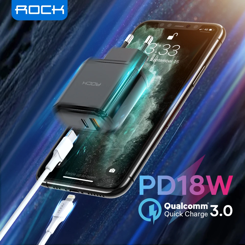Rock 18w Pd Charger For Iphone 12 11 Pro Max Digital Display 2 Ports