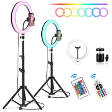 

12 Inch 30Cm Dimmable RGB Led Selfie Ring Lights with Remote & 1.6M Stand Usb Ring Lamps For Live Streaming Vlog Youtube