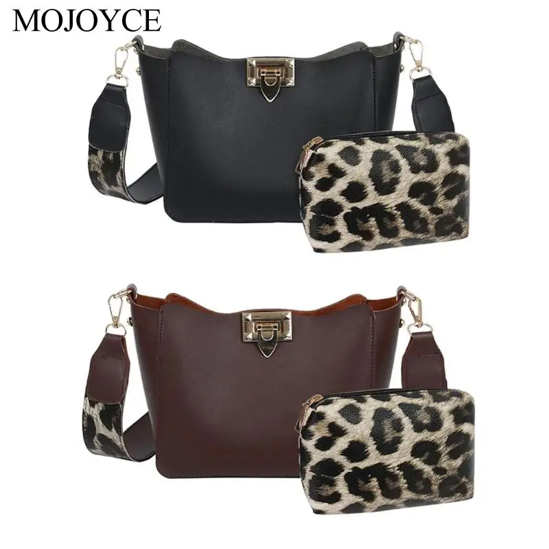 

2pcs/set Leopard Clutch Shoulder Handbags Women Leather Crossbody Bag Purse Fashion Purse Bolso femenino Mujer 2019 New Messenge