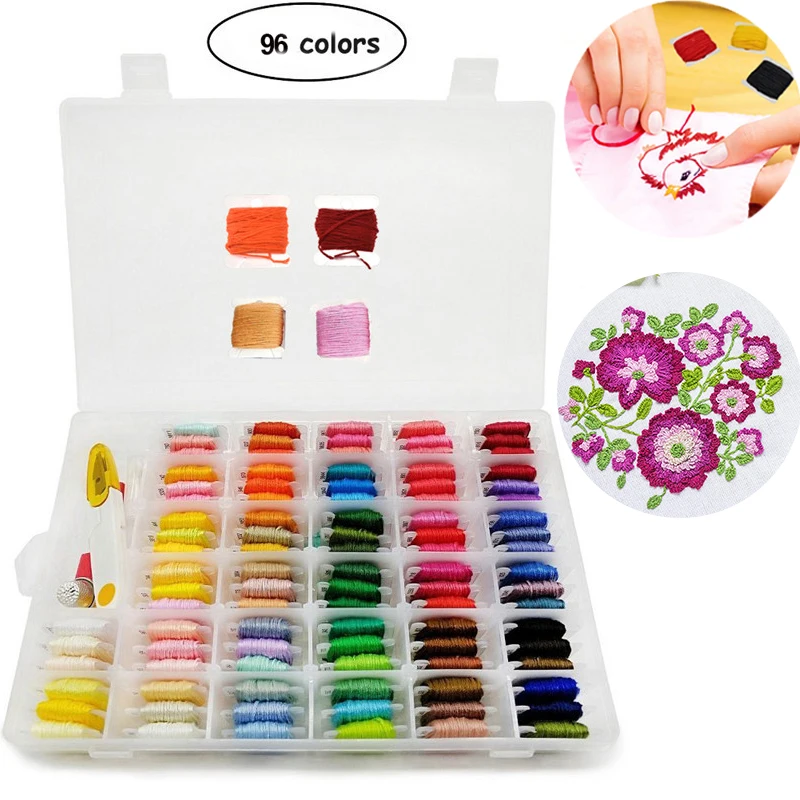 96pcs Embroidery Floss Cross Stitch Thread Kit with Threader Bobbins