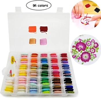 

96pcs Embroidery Floss Cross Stitch Thread Kit with Threader Bobbins Sewing Needles Storage Box Embroidery Starter Kit
