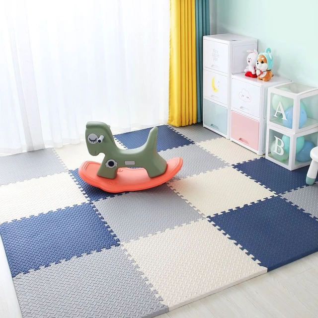 Baby Foam Crawling Mat Children EVA Educational Toys Kids Soft Floor Game Mat Chain Fitness Brick Gym Game Carpet 2.5cm Thicknes White navy gray