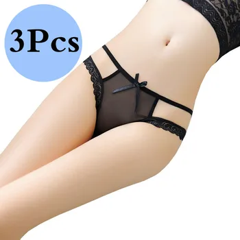

3Pcs Lace ultra-thin gauze transparent sexy plus size thong women's underwear