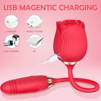 Rose Toy For Women,Clitoral Sucking Vibrator With Ball Vibrating Egg G Spot Dildo Clitoris Stimulator,2 In 1 Vaginal Anal Plug 3