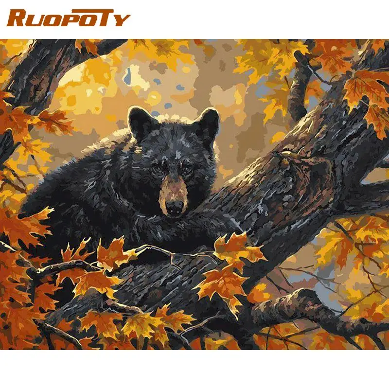 

RUOPOTY Frame Animal DIY Painting By Numbers Black Bear HandPainted Oil Painting Drawing On Canvas Home Decoration