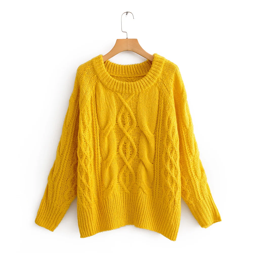 

Elegant Stylish Design Knitted Yellow Sweater Chic Women Fashion O-Neck Pullovers for Girls Streetwear Casual Female Knitwear