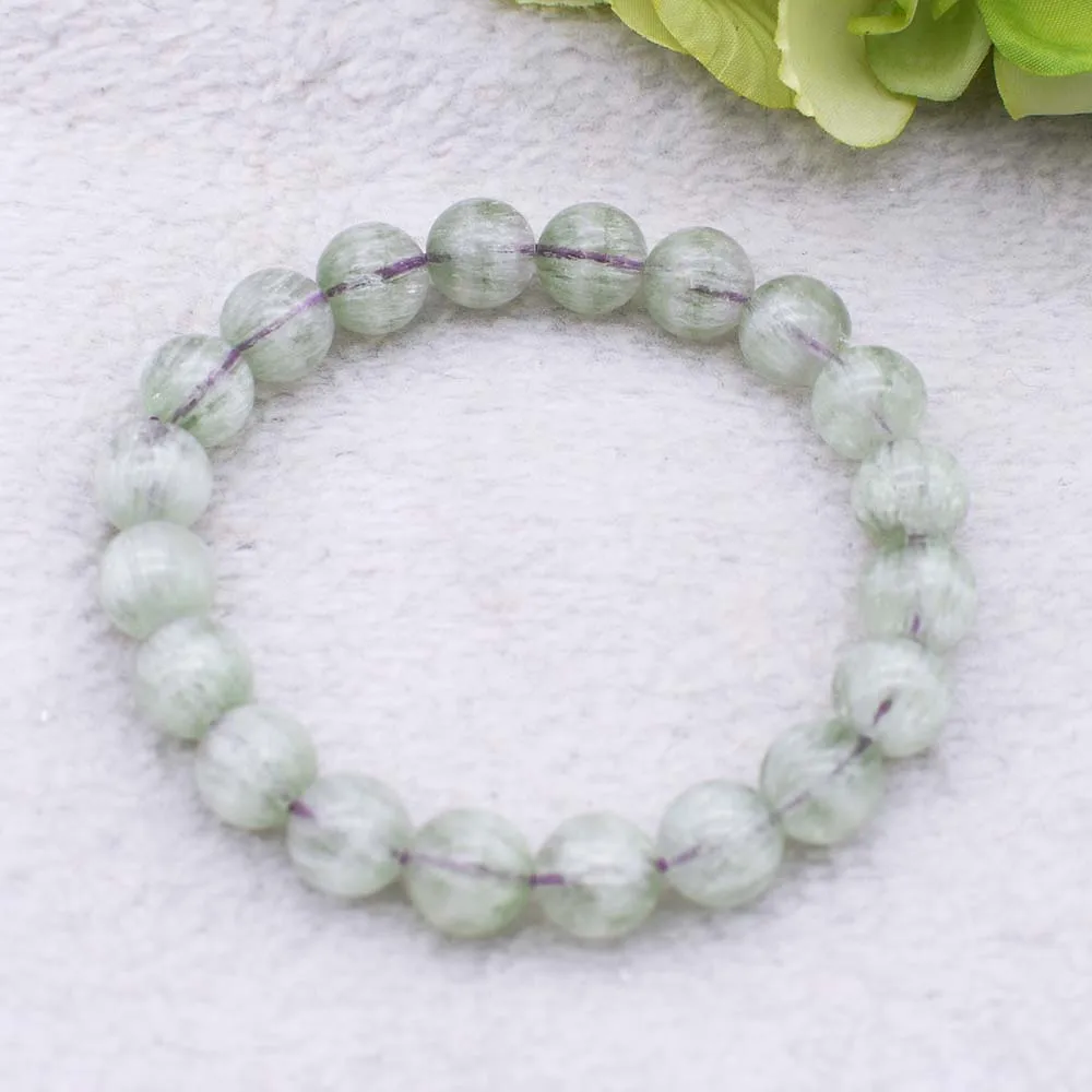 

8-12mm AAAAAA Natural Fuorite Crystal Green Feather Fuorite Loose Beads Wholesales Bracelet 8" Free Shipping